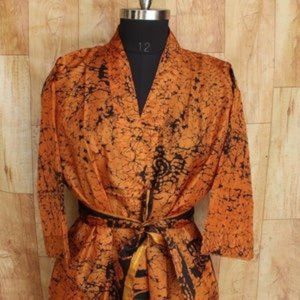 Silk-Blend Sari Duster Robe NEW